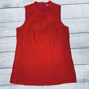 J. Crew Factory Red Square Eyelet Sleeveless Mock Neck‎ Top Size 00 NWT